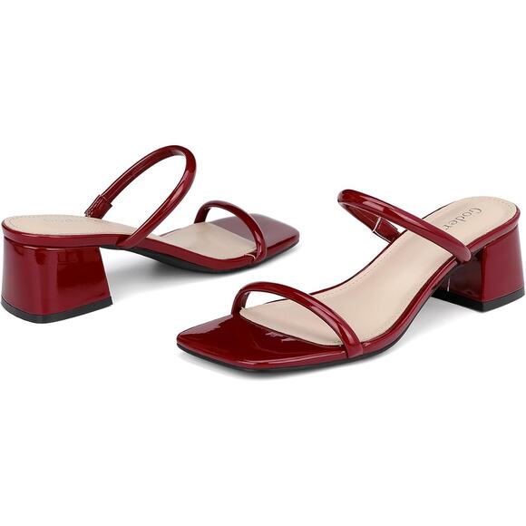 New Goderci Womens Size 10 Burgundy 2" Chunky Block Heel Square Open Toe Shoes - Picture 5 of 6